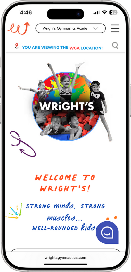 Wright's Gymnastics mobile website built by The Gymnastics Marketing Company