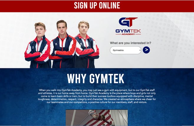 GymTek Academy website shown on a desktop monitor