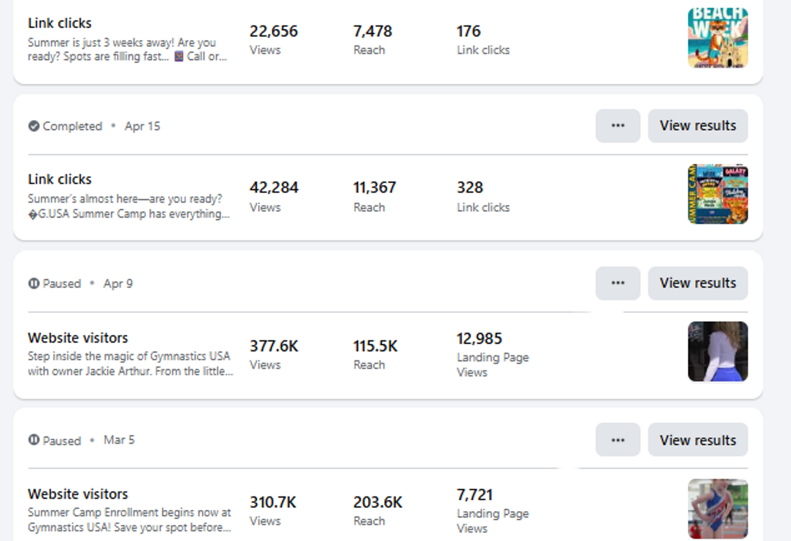 Social media campaign results