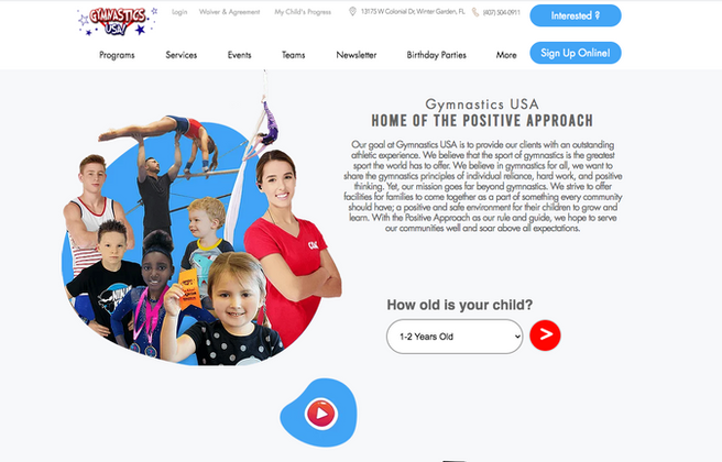 Gymnastics USA website shown on a desktop monitor