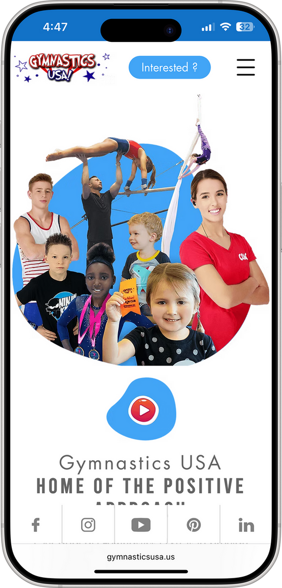 Gymnastics USA mobile website built by The Gymnastics Marketing Company