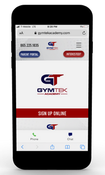 GymTek Academy website shown on a mobile phone