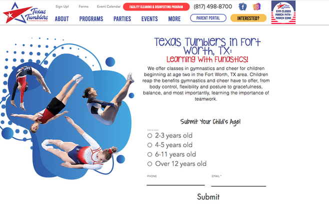 Texas Tumblers website shown on a desktop monitor