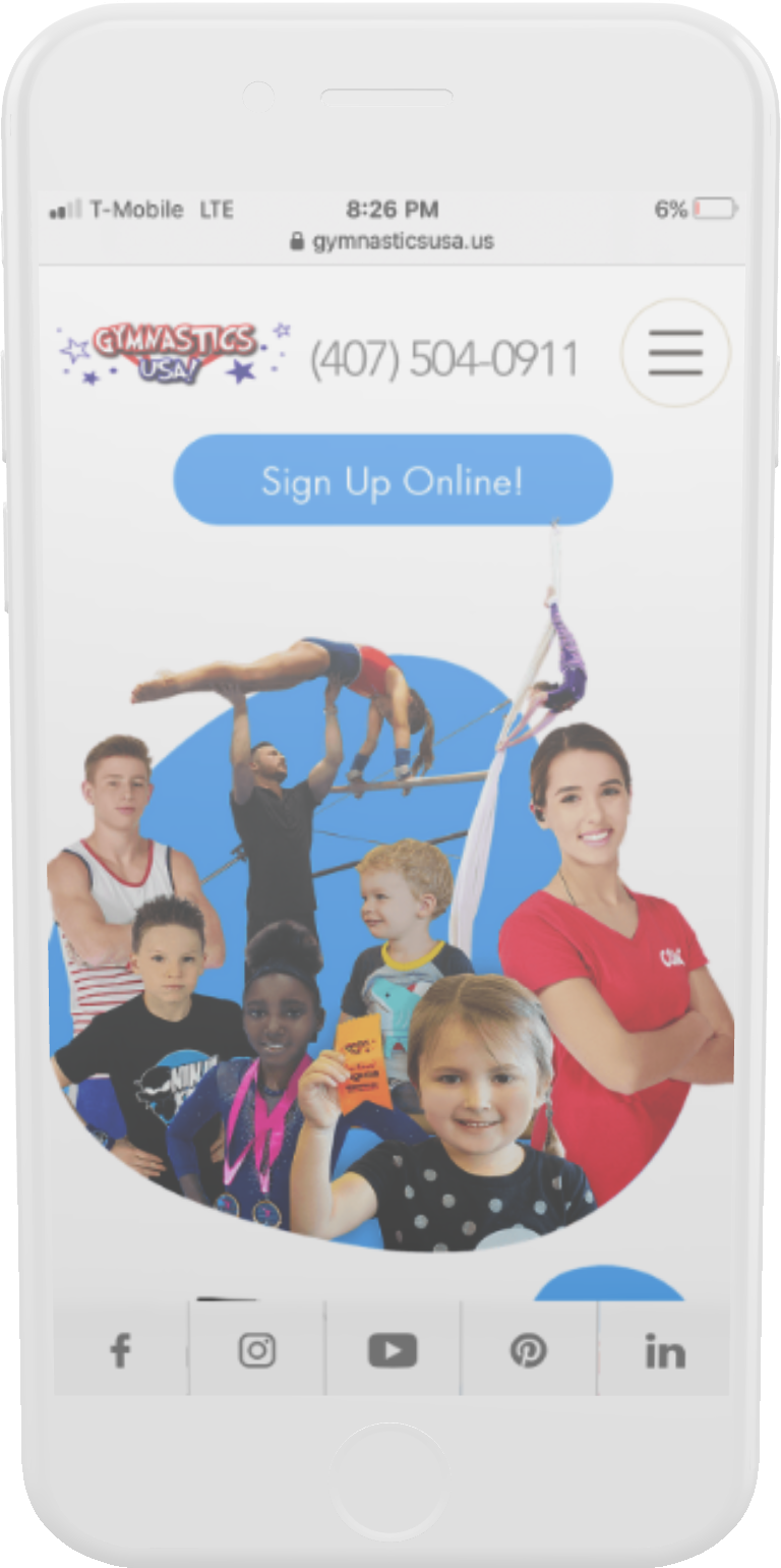 Mobile-optimized gymnastics club website